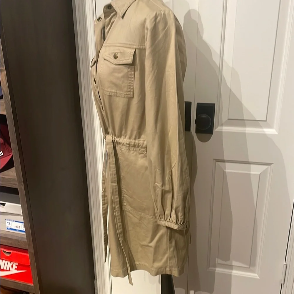 NWT LOFT Tan Long Sleeve Dress with Drawstring Waist - Picture 2 of 8